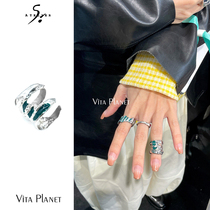 AtelierSo official authorized to beat the waves green moss green drop glue wrapped tail ring laminated texture design sterling silver ring