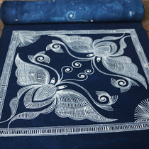batik batik Guizhou Qiandongnan handicraft painting wax blue dyed printed cloth square scarf handkerchief headscarf plant dyeing