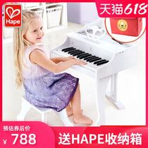 Hape childrens piano toy elegant white 30-key electronic piano wooden baby small piano 0-1-3 years old can play
