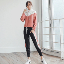 Loose sports suit casual hooded jacket thin fitness eight-point pants running two-piece equipment training clothes for women