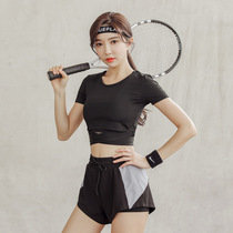 Running training quick-drying sports suit short umbilical cross-strap yoga suit High waist anti-light fitness shorts