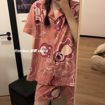 ins Korea cute strawberry bear pajamas womens summer short-sleeved shorts pure cotton sweet two-piece set student home clothes