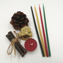 Classical slender beeswax candle red green yellow and black 4-color natural beeswax ancient method hand-soaked European candlestick