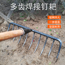 Iron rake welding rake planting vegetables turning soil and loosening soil household three-tooth four-tooth nine-tooth eleven-tooth rake agricultural tools planting vegetable rake