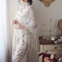 Butterfly Qipao Shawl Outside of the Cape Cotton Embroidery Lace Triangle Towel Long Flow Su Retro Temperament Fairy Spring Summer Holiday