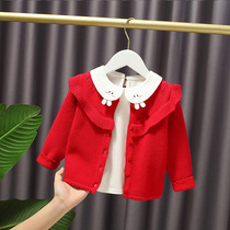 Female baby knitted cardigan Western style sweater jacket Korean spring and autumn Western style 0-3 years old pure cotton children and infants