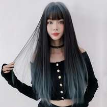Air bangs wig female long hair color highlighting gradual color natural full headgear style long straight hair net red fashion