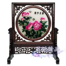 Su embroidery double-sided embroidery finished ornaments pure hand embroidered living room study decoration high-grade chicken wing wood table screen gifts