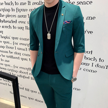 Summer mens mid-sleeve three-point sleeve suit suit Mens thin slim trend nine-point pants short-sleeved small suit two-piece suit