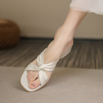 Givenivan elegant pure little balsamic wind ~ summer slippers female fashion coarse heel lined with 4 5cm