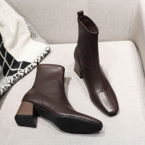  Givenivan heavy push~High-heeled mid-tube booties womens autumn and winter all-match net red thin boots thick heel 6cm