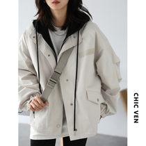 CHICVEN free continuation salt casual fake two short jacket hooded thin cotton clip to overcome womens autumn and winter