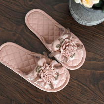 European lovers indoor ox fabric slippers non-slip summer home female retro lace princess wind home