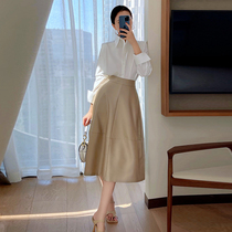 SUSUS2021 autumn winter Heben style khaki umbrella skirt womens high waist slim A long skirt