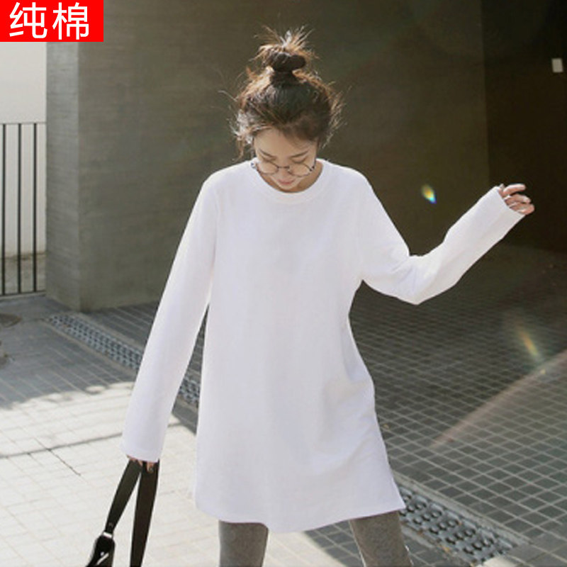 Hong Kong Fengchun autumn new jacket loose-fitting white medium-length model inside hit bottom shirt cotton long-sleeved T-shirt girl