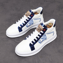 Europe station new thick bottom personality to help men short boots Korean version net red embroidery collage heightening casual high helping shoes