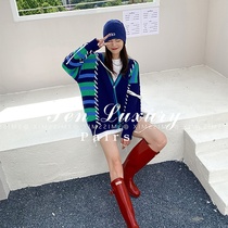 sandro asw small fragrant wind color knit sweater coat womens new Hong Kong style retro loose drawstring V-neck sweater