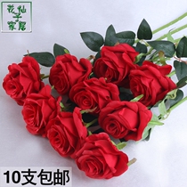 Wedding decoration rose bouquet simulation high-grade single silk plastic fake flower red dining table ornaments flower arrangement props