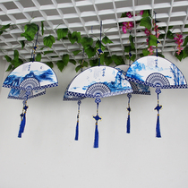 Kindergarten corridor hanging decoration Hanging decoration classroom Retro Huanchuang Chinese style creative supplies Blue and white porcelain fan