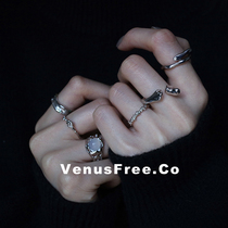 Heavy giant good to take s925 sterling silver shaped double-layer ring fine thick gem agate dark cold cover opening