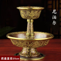 Cup pure copper Buddhist supplies Nepal imported handmade copper gold-plated carved offerings to the dharma chassis 25cm