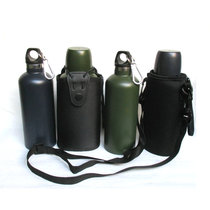 Military green thermal insulation double stainless steel kettle round flat police blue outdoor sports training security special cup bag