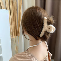 Plush hairclip large grab clip Korea autumn and winter hairy cross clip back of the head with shark clip big hairclip