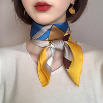 Small square scarf female foreign style art Joker cartoon scarf female spring and autumn thin stewardess professional small scarf turban