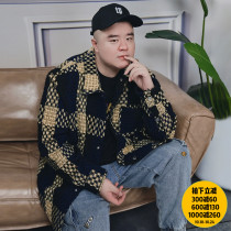 THE PANG Tide Brand Size Mens Heavy Industry Small Fragrant Wind Fat Increase Contrast Loose Plaid Shirt Jacket Men