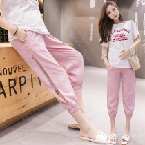 Pregnant women pants summer fashion wear thin loose slim ice silk cotton linen wide leg bloomers casual sweatpants