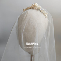 Customized simple retro bridal gauze Mori beautiful double-layer covering head yarn photo studio shape with makeup headdress