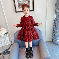 Hong Kong Girls Dress Spring and Autumn 2021 New Chinese Tong Korean Red Sequins