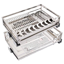 Stainless steel pull basket Cabinet pull basket Kitchen pull basket square tube pull basket Double drawer bowl rack Dish basket