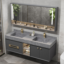 Simple modern rock board bathroom cabinet combination Light luxury solid wood bathroom sink Intelligent washbasin basin double basin