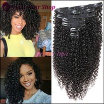 8pcs kinky curly clip in Peruvian human hair extension 卡子 发