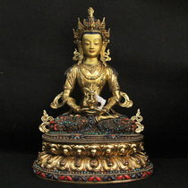 Nepal handmade Buddha statue longevity Buddha immaterial Buddha pure copper gilt gold inlaid gem Tibetan tantric Buddha statue ornaments