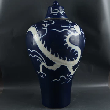中国陶磁 花瓶 梅瓶 霁蓝釉 龍紋 インテリア 置物 霁蓝釉白龙纹梅瓶-霁蓝釉白龙纹梅瓶促销价格、霁蓝釉白龙纹梅瓶品牌- 淘宝