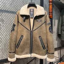Original ecological sheepskin fur one-piece mens short leather fur jacket B3 flight suit warm slim jacket