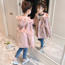 Girl autumn jacket 2021 new foreign style childrens coat in big children Net Red Girl long spring and autumn windbreaker