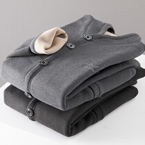 Middle-aged and elderly thermal underwear men's father pack plus velvet padded collar grandpa long sleeve cardigan old man coat