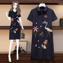 Large size womens clothing 2021 new summer slightly fat mm thin age reduction western style Chinese style embroidered loose dress