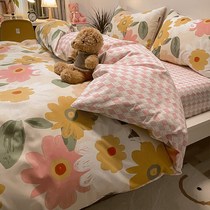 ins Wind cotton bedding four-piece set 100 cotton cartoon childrens quilt cover dormitory bed sheets three-piece set