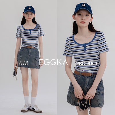 taobao agent Summer short sleeve T-shirt, sexy short jacket, square neckline, 2023 collection