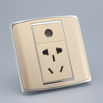 Type 86 gold cable TV five-hole power socket national standard small five-hole plug power supply with TV TV socket