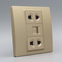 Champagne gold Type 86 four-hole power supply with telephone socket gold double two-hole 2 two-plug plus telephone module panel