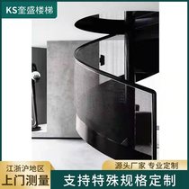 Shanghai Iron Art Rotating Stair Steel Frame Straight Ladder Arc Rotating Stair Glass Handrail No Beamless Steel Plate Rotating Stair