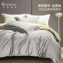 100 Xinjiang long suede cotton four pieces of pure cotton full cotton light and luxurious wind embroidery quilt cover bed linen bed hat bedding 4