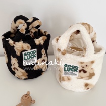 nalinaki Korean mommy bag plush bear handbag cute diaper bag niche lady bag out winter