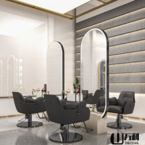 Net Red Barber shop mirror table stainless steel hairdressing mirror with lamp double-sided full-length mirror landing hair salon dedicated