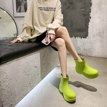 Bull Oil Candy Green Mona Rain Shoes Women Outwear Big Head Water Boots Short Cylinders Non-slip Water Shoes Chelsea Non-slip Rain Boots